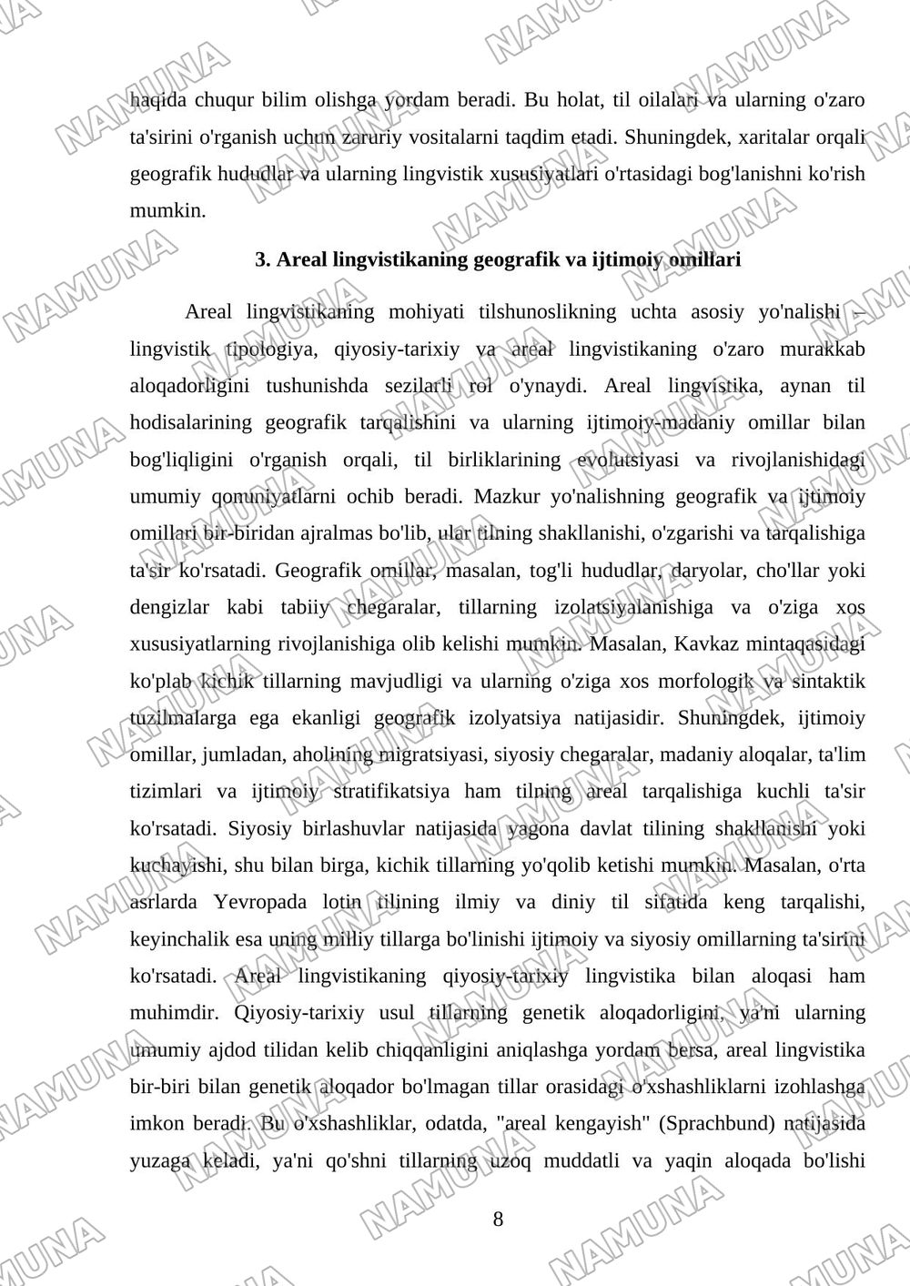 Lingvistik tipologiya, qiyosiy-tarixiy va areal lingvistikaning ozaro munosabati — mustaqil ish, 8-varaq