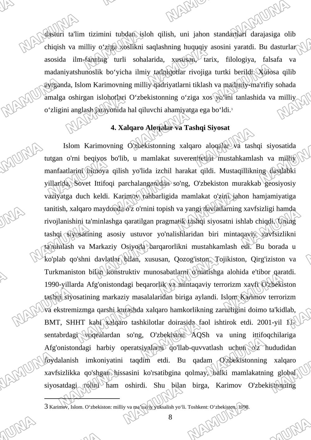 Islom Karimov — mustaqil ish, 8-varaq