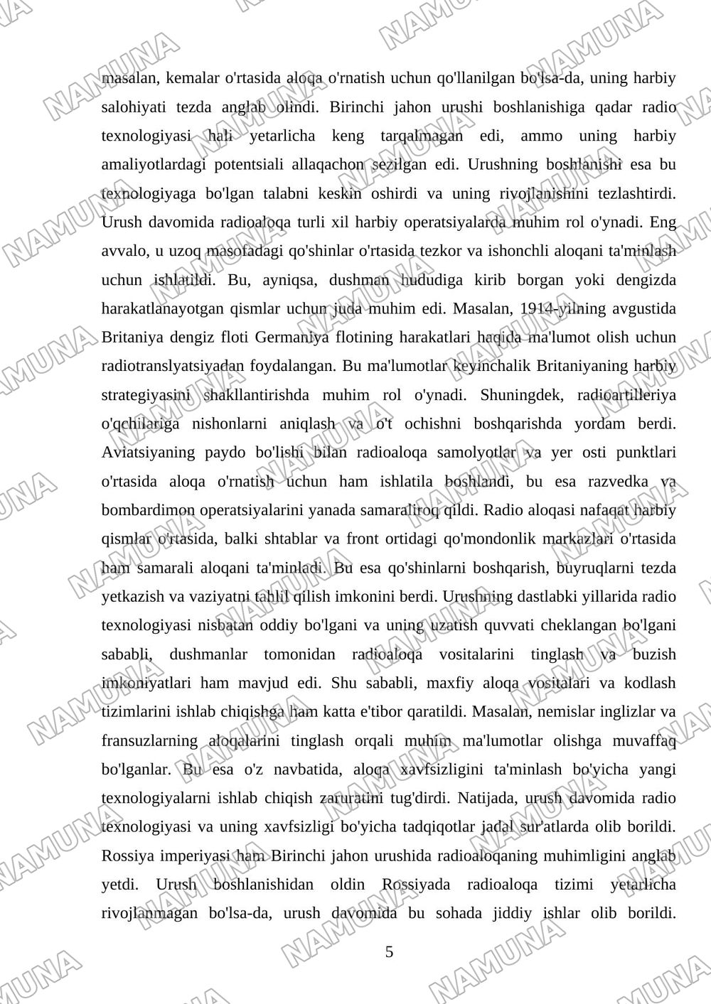 Radio va uning paydo boʻlishi 1jahon urishida unga boʻlgan talab — referat, 5-varaq