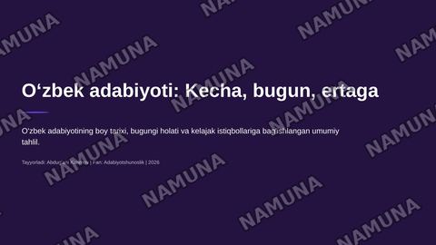 Oʻzbek adabiyoti — zamonaviy taqdimot