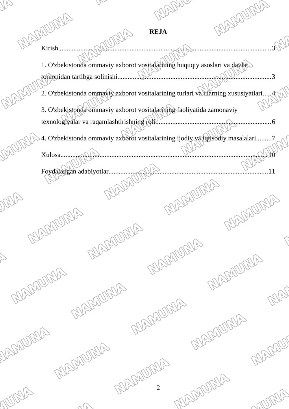 O'zbekiston Respublikasida ommaviy axborot vositalarining faoliyati — referat, 2-varaq