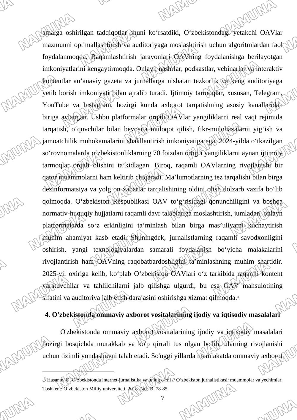 O'zbekiston Respublikasida ommaviy axborot vositalarining faoliyati — referat, 7-varaq