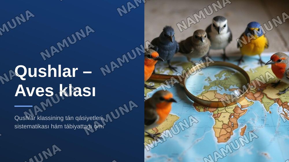 QUSLAR – AVES KLASÍ. QUSLARǴA TÁN ULÍWMAQÁSIYETLER. QUSLAR KLASÍ SISTEMATIKASÍ. — zamonaviy taqdimot, 1-slayd