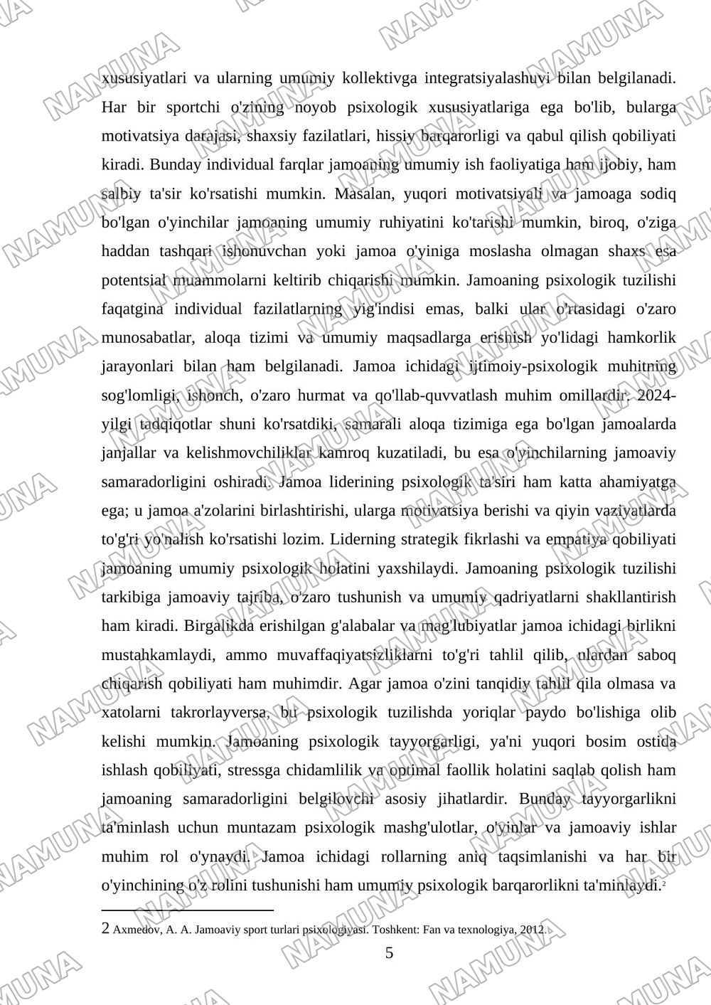 Sport jamoasini psixologik tuzilishining oʻziga xos xususiyati — referat, 5-varaq