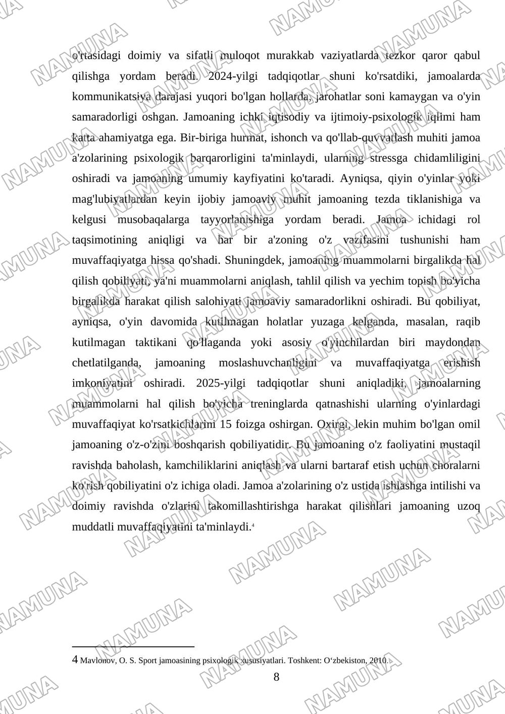 Sport jamoasini psixologik tuzilishining oʻziga xos xususiyati — referat, 8-varaq