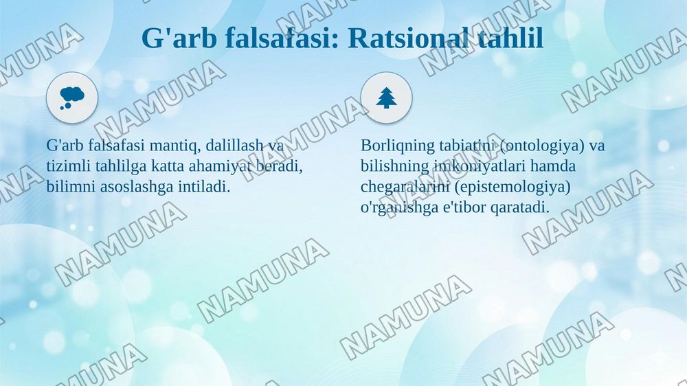 Falsafaning mohiyatiga oid sharq va g'arb mutafakkirlari tariflarini tasniflash — taqdimot, 5-slayd