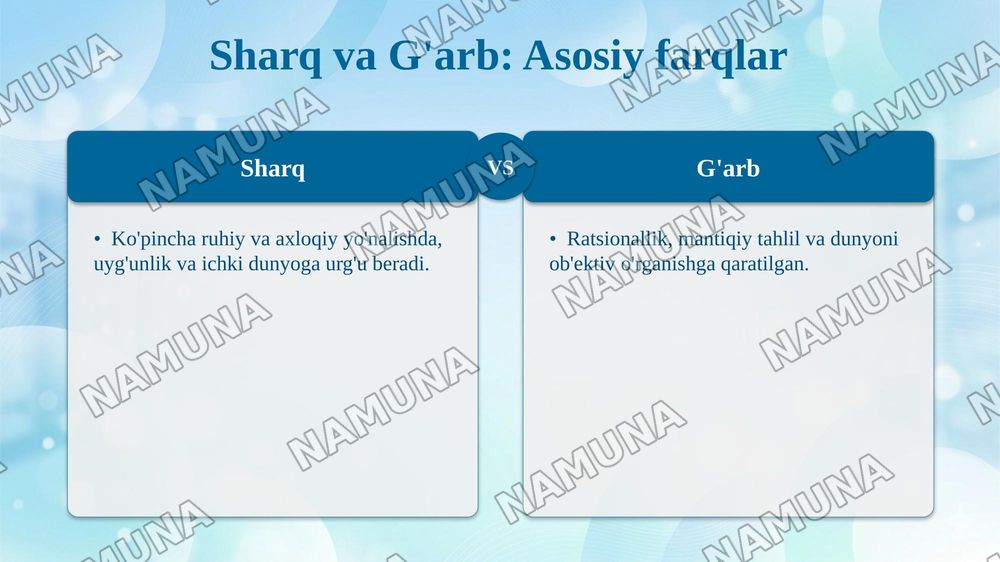 Falsafaning mohiyatiga oid sharq va g'arb mutafakkirlari tariflarini tasniflash — taqdimot, 8-slayd