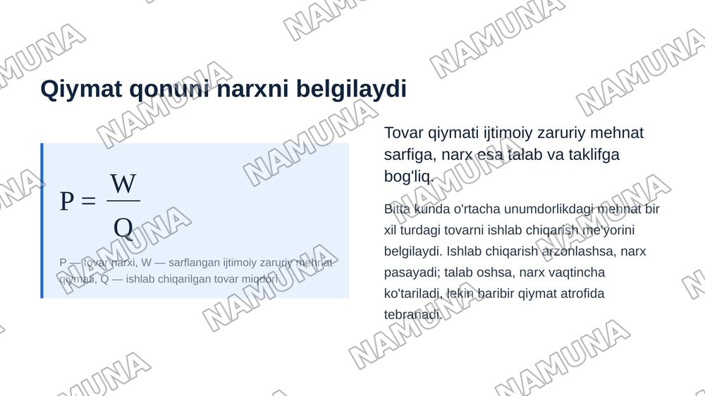 TOVAR VA PUL MUNUSABATLARI — zamonaviy taqdimot, 6-slayd