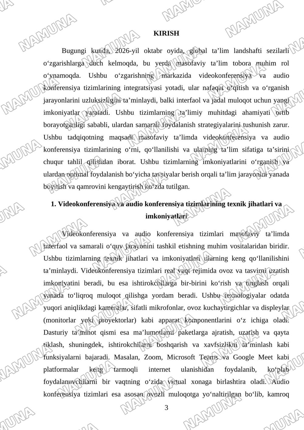 Masofaviy ta’limda Videokonferensiya va audio konferensiya tizimlari va ulardan foydalanish. — mustaqil ish, 3-varaq