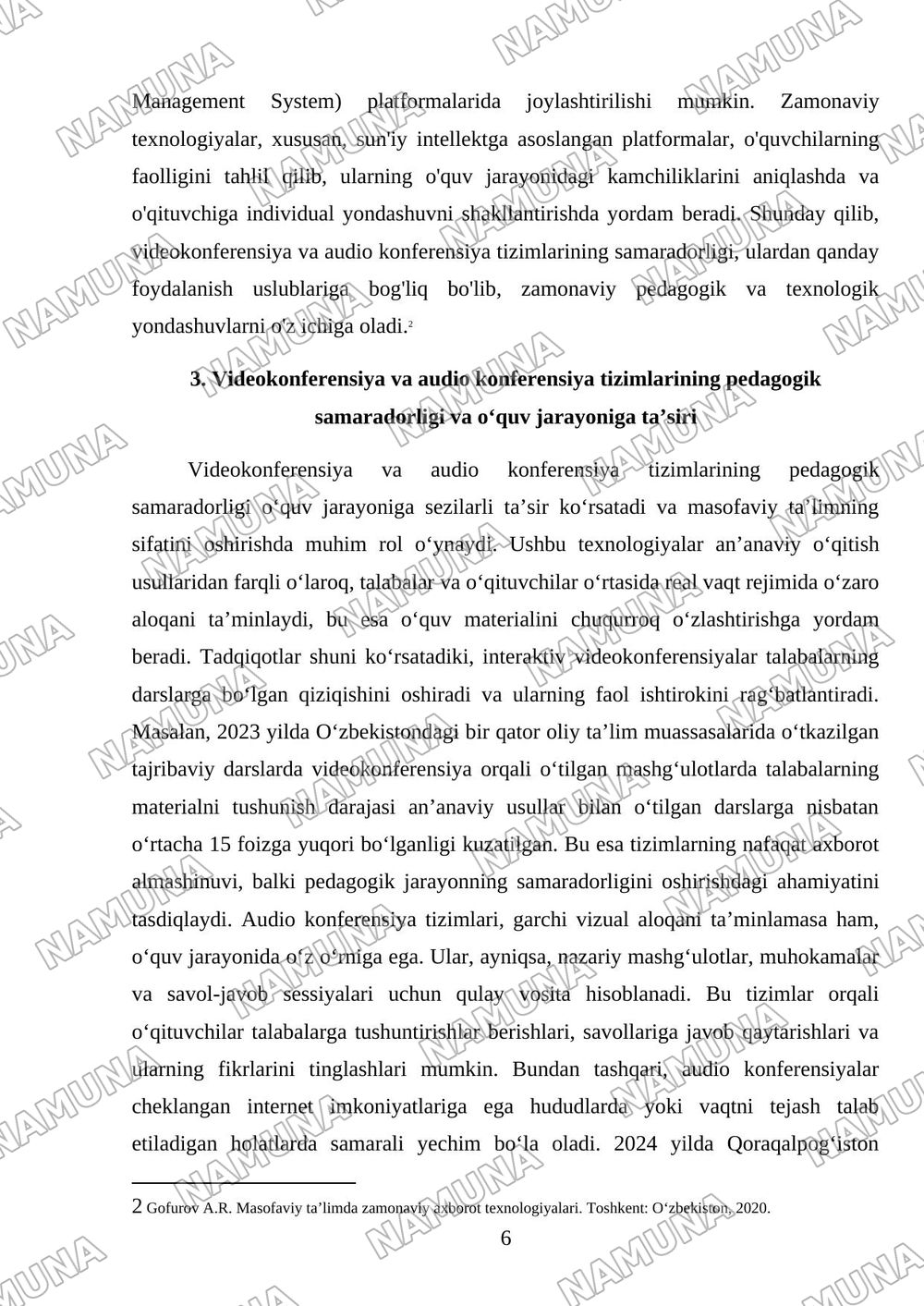 Masofaviy ta’limda Videokonferensiya va audio konferensiya tizimlari va ulardan foydalanish. — mustaqil ish, 6-varaq