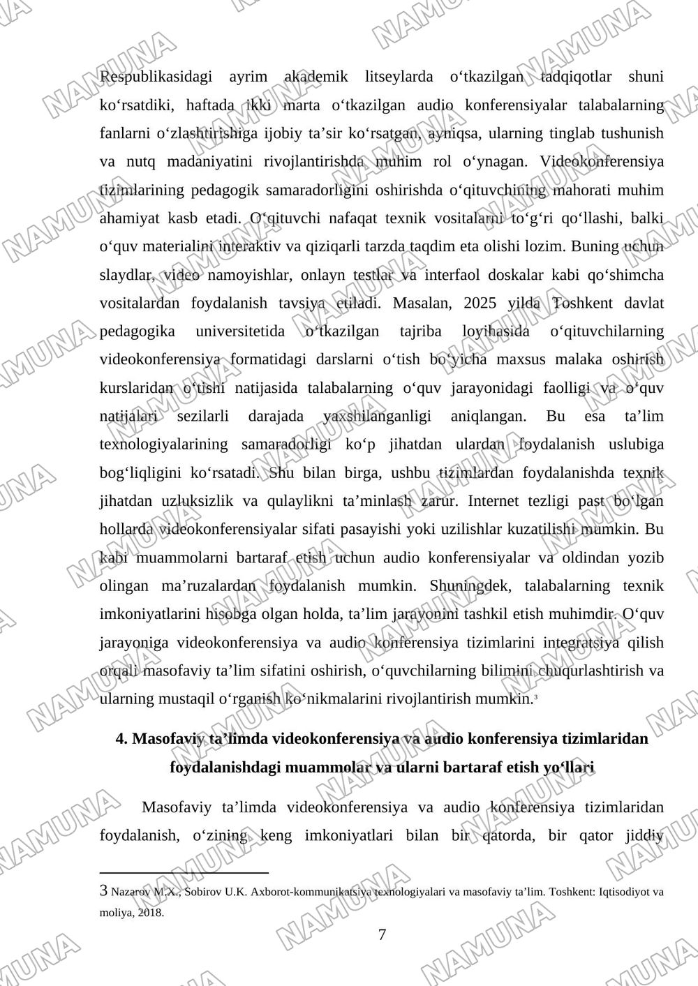 Masofaviy ta’limda Videokonferensiya va audio konferensiya tizimlari va ulardan foydalanish. — mustaqil ish, 7-varaq