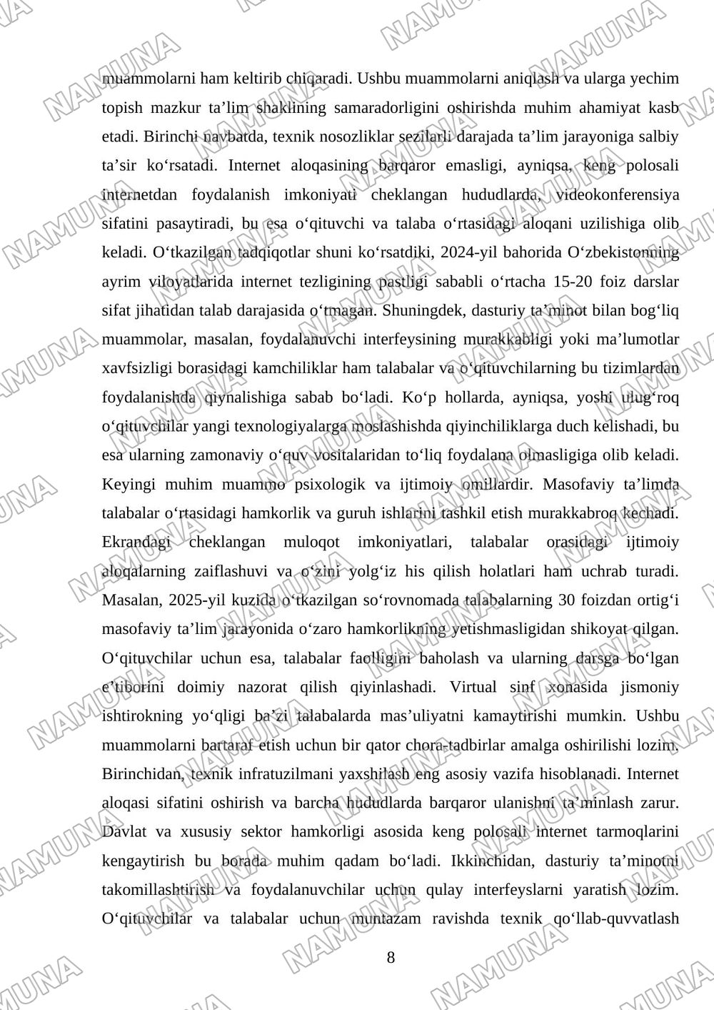 Masofaviy ta’limda Videokonferensiya va audio konferensiya tizimlari va ulardan foydalanish. — mustaqil ish, 8-varaq