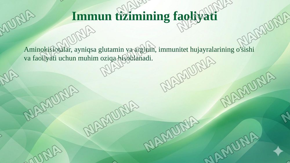 Aminokislotalarning biologik ahamiyati — taqdimot, 8-slayd