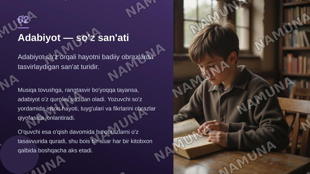 Adabiyotning umumiy xususiyatlari — zamonaviy taqdimot, 3-slayd