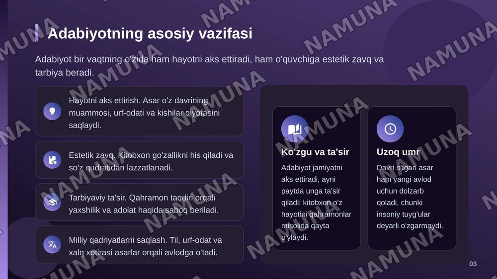Adabiyotning umumiy xususiyatlari — zamonaviy taqdimot, 4-slayd