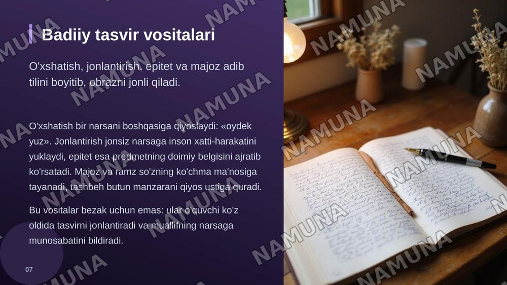 Adabiyotning umumiy xususiyatlari — zamonaviy taqdimot, 8-slayd