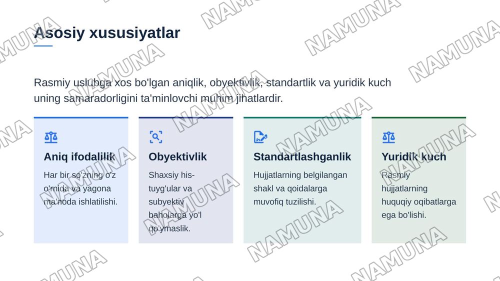 Rasmiy uslub va uning asosiy xususiyatlari — zamonaviy taqdimot, 4-slayd