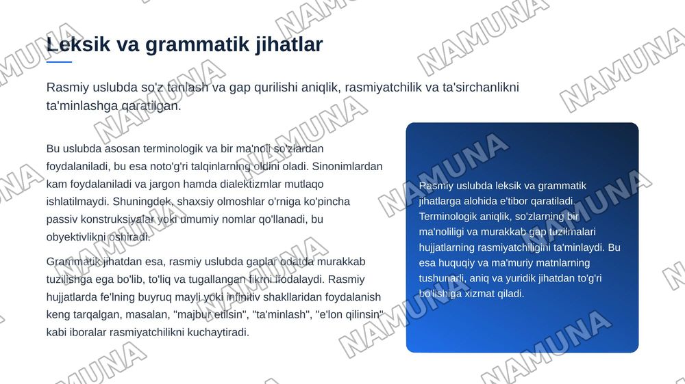 Rasmiy uslub va uning asosiy xususiyatlari — zamonaviy taqdimot, 5-slayd
