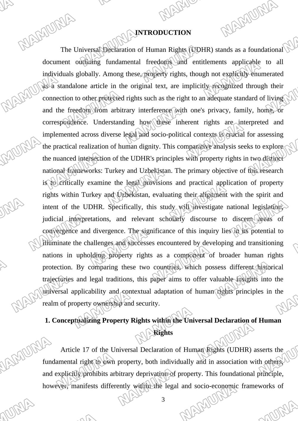 The Universal Declaration of Human Rights and Property Rights: A Comparison Between Turkey and Uzbekistan — mustaqil ish, 3-varaq