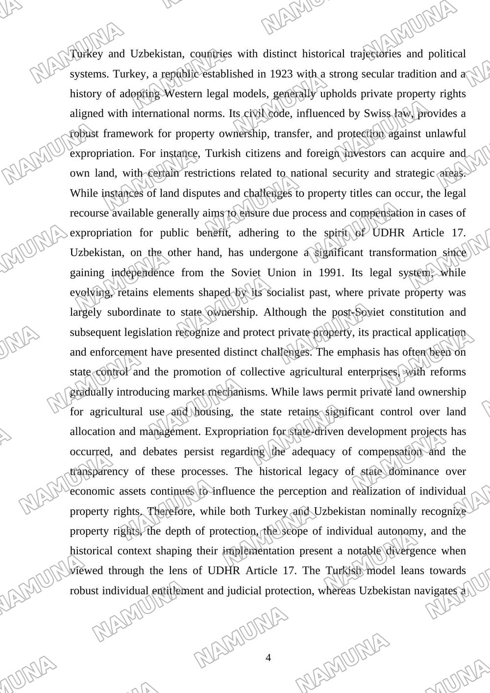 The Universal Declaration of Human Rights and Property Rights: A Comparison Between Turkey and Uzbekistan — mustaqil ish, 4-varaq