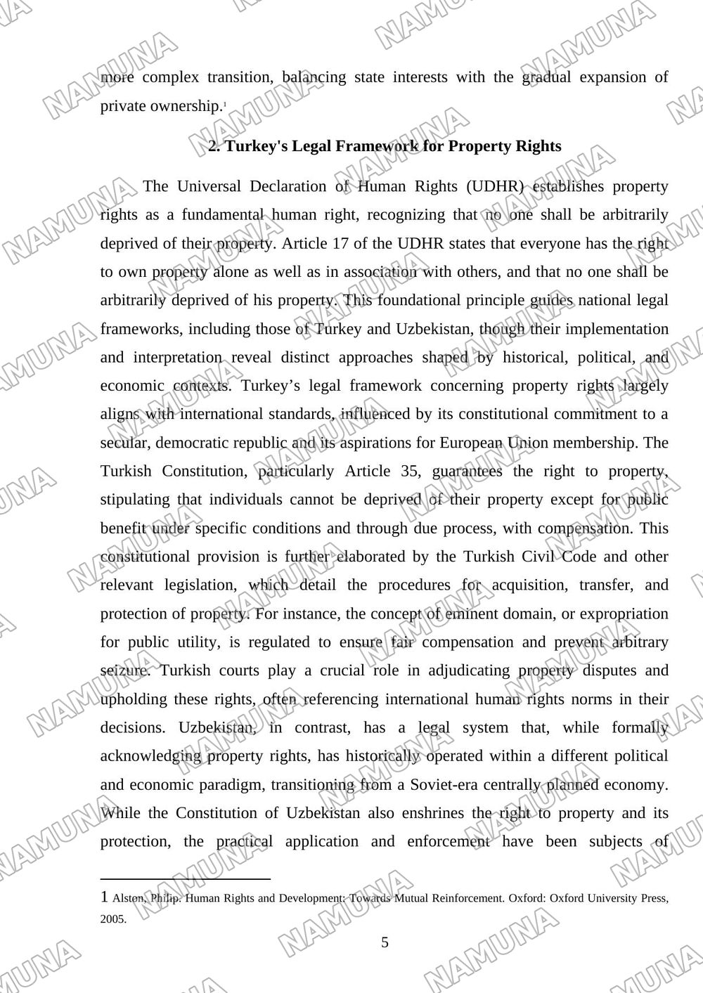 The Universal Declaration of Human Rights and Property Rights: A Comparison Between Turkey and Uzbekistan — mustaqil ish, 5-varaq