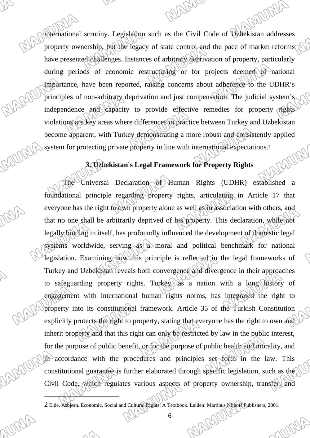 The Universal Declaration of Human Rights and Property Rights: A Comparison Between Turkey and Uzbekistan — mustaqil ish, 6-varaq