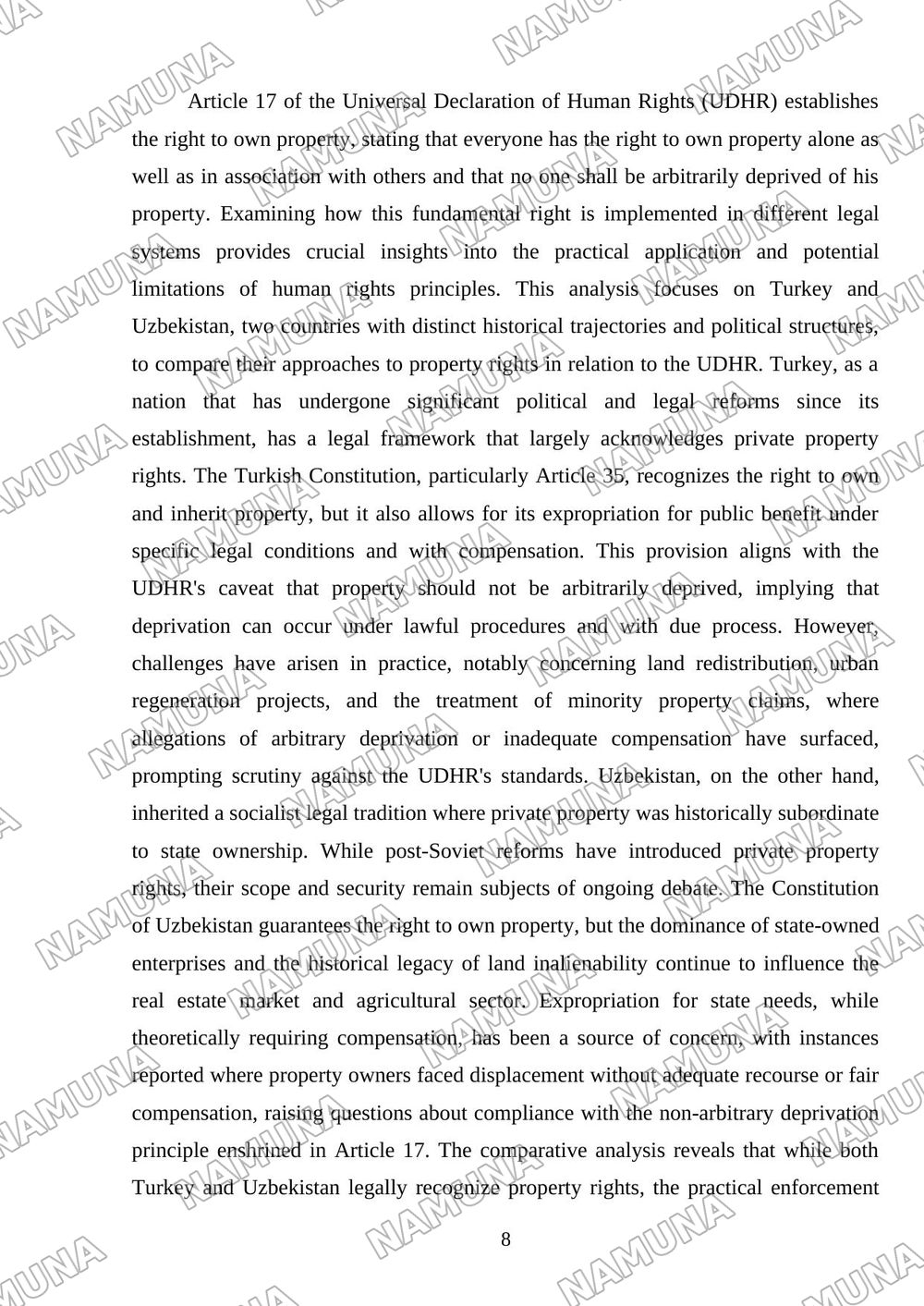 The Universal Declaration of Human Rights and Property Rights: A Comparison Between Turkey and Uzbekistan — mustaqil ish, 8-varaq