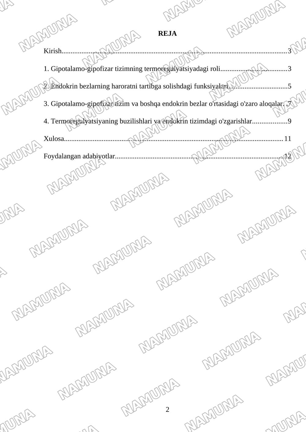 Termoregulyatsiya Endokrin bezlar fiziologiyasi Gipotalamo gipofizar tizim — mustaqil ish, 2-varaq