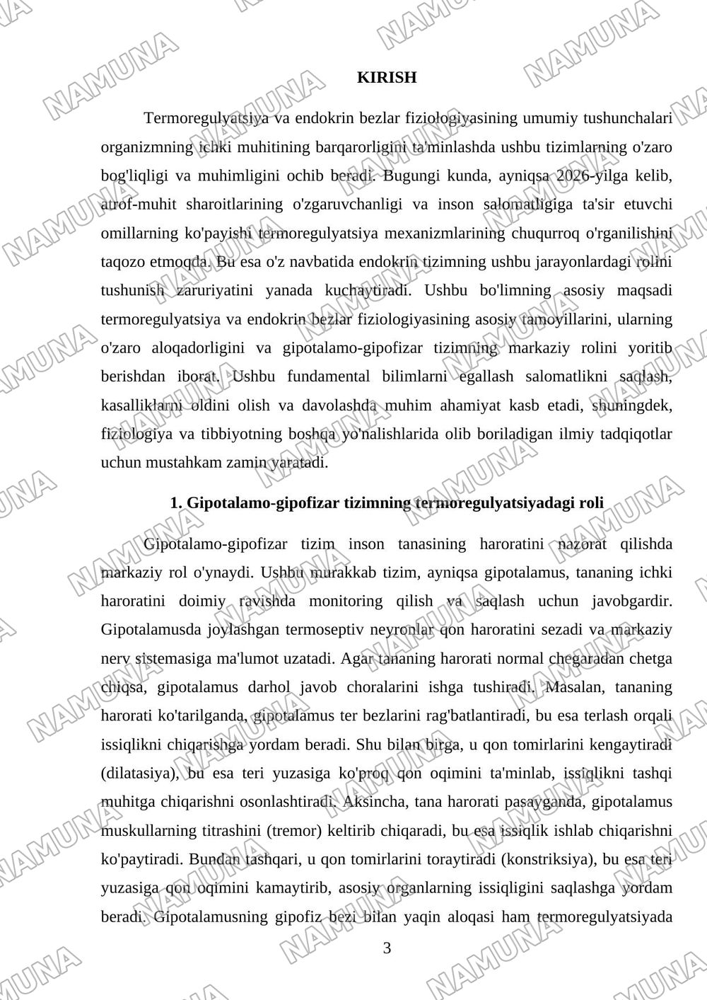 Termoregulyatsiya Endokrin bezlar fiziologiyasi Gipotalamo gipofizar tizim — mustaqil ish, 3-varaq