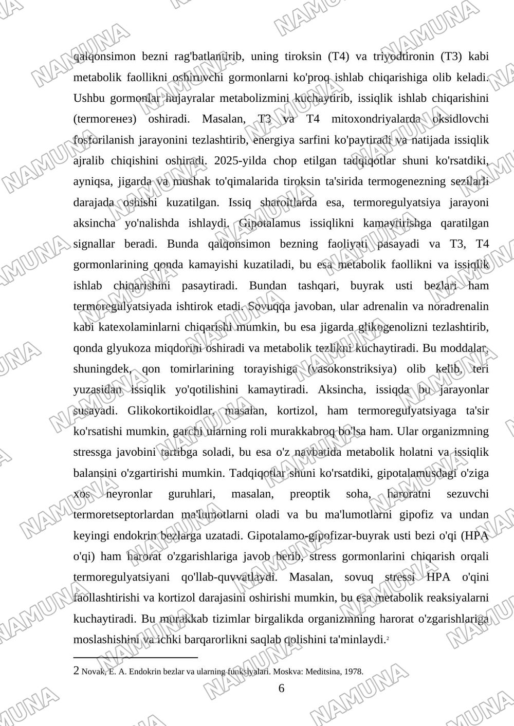 Termoregulyatsiya Endokrin bezlar fiziologiyasi Gipotalamo gipofizar tizim — mustaqil ish, 6-varaq