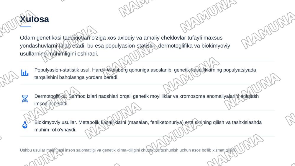Odam genetikasining o'rganish usullari. Populyasion-statistik usul, dermotoglifika va biokimyoviy usullari — zamonaviy taqdimot, 7-slayd