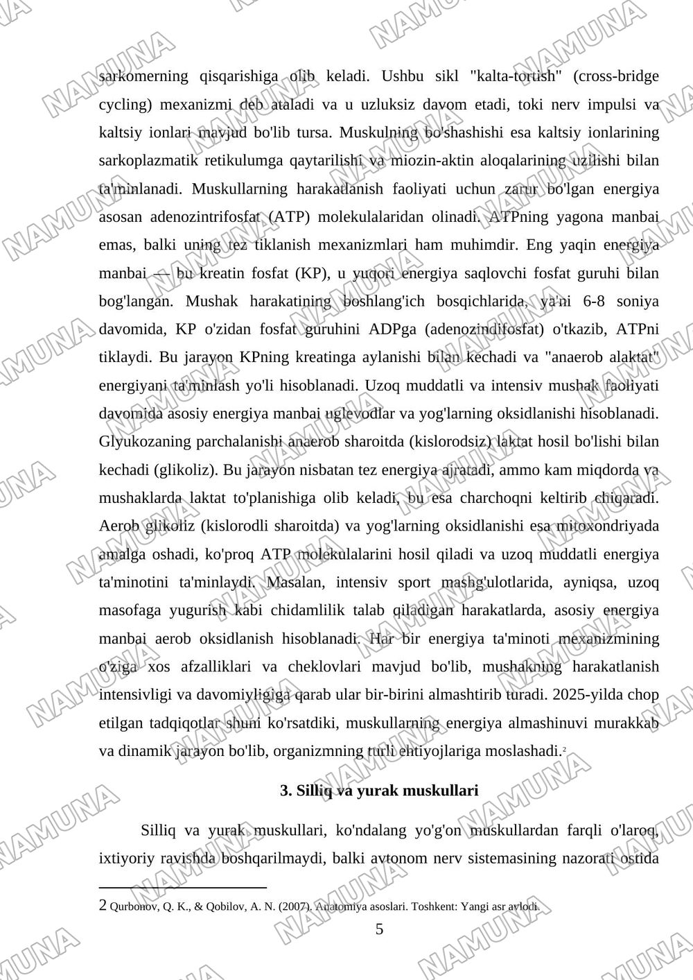 Muskul sistemasi va tuzilishi — mustaqil ish, 5-varaq