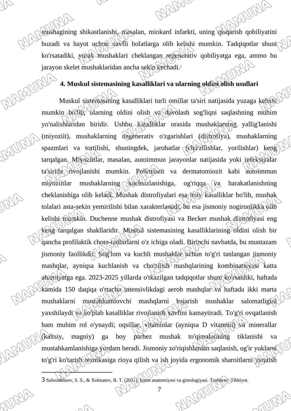 Muskul sistemasi va tuzilishi — mustaqil ish, 7-varaq