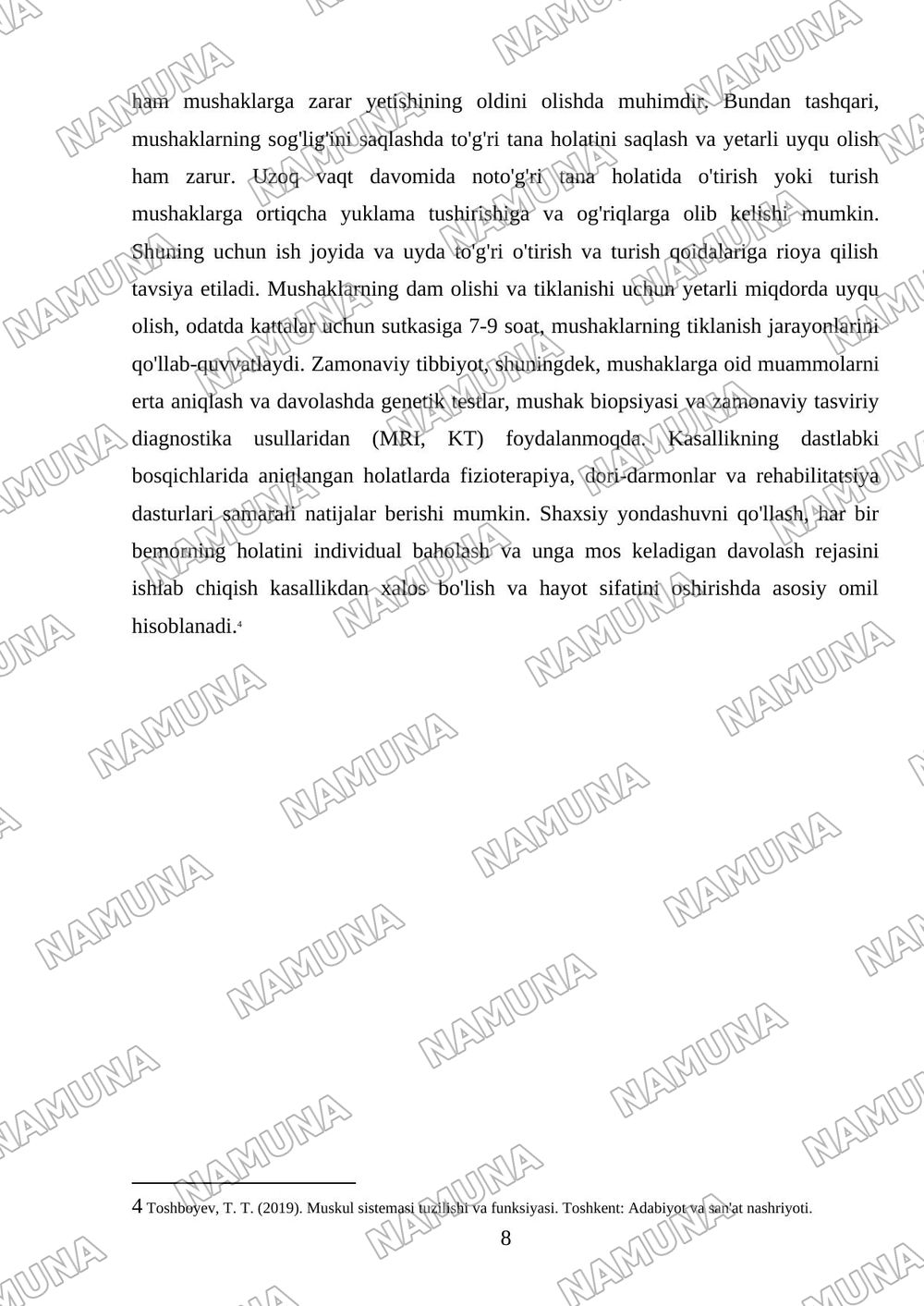 Muskul sistemasi va tuzilishi — mustaqil ish, 8-varaq