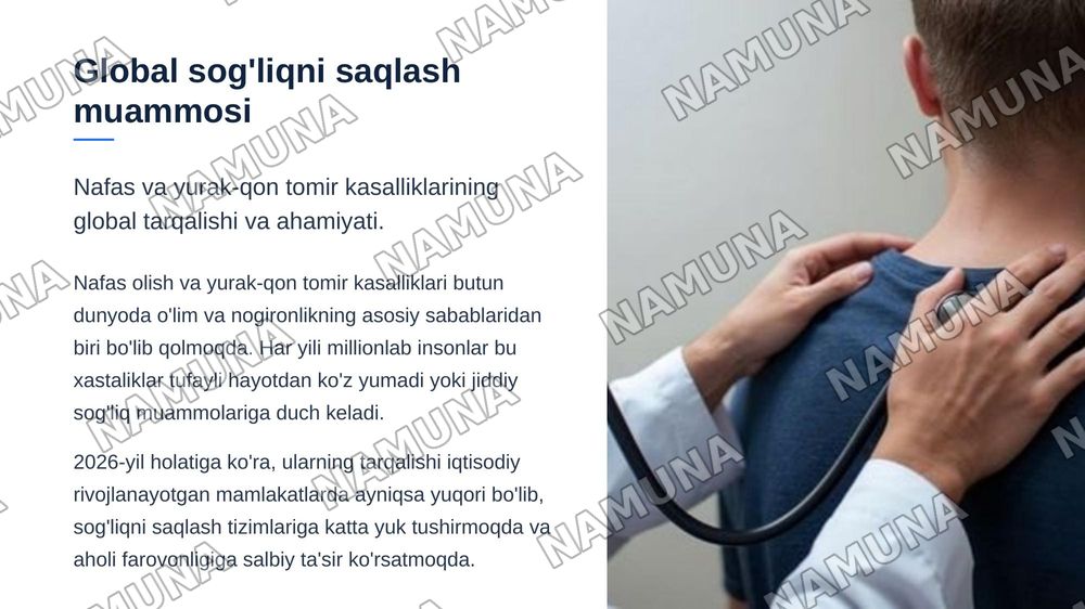 Nafas tizimi va yurak qon tomir kasalliklari bilan kasallangan bemorlarni parvarish qilish va ularning nazorati — zamonaviy taqdimot, 3-slayd