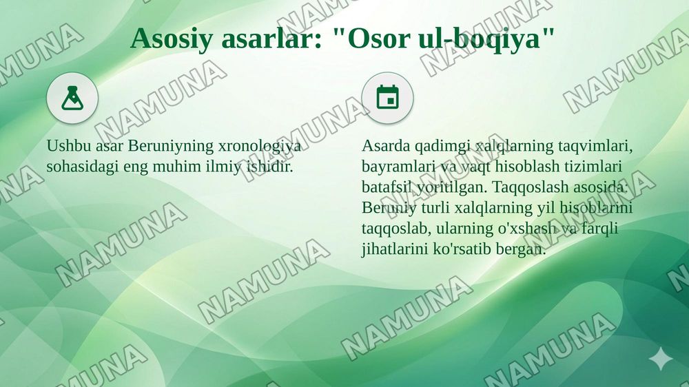 Abu Rayhon Beruniyning asarlarida xronologiyaga oid ma'lumotlar — taqdimot, 6-slayd