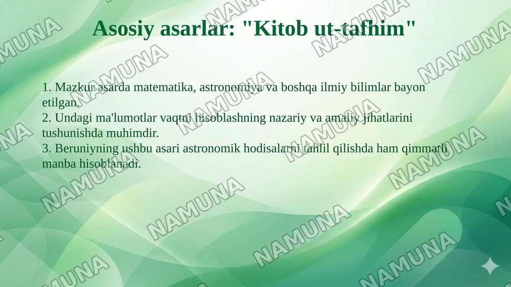Abu Rayhon Beruniyning asarlarida xronologiyaga oid ma'lumotlar — taqdimot, 8-slayd