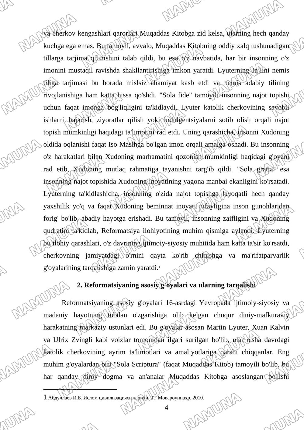 Nemis reformatsiyasi va uning g'oyaviy yetakchilari — mustaqil ish, 4-varaq