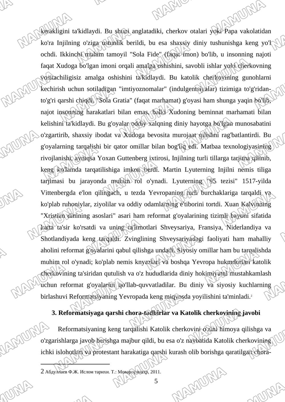 Nemis reformatsiyasi va uning g'oyaviy yetakchilari — mustaqil ish, 5-varaq