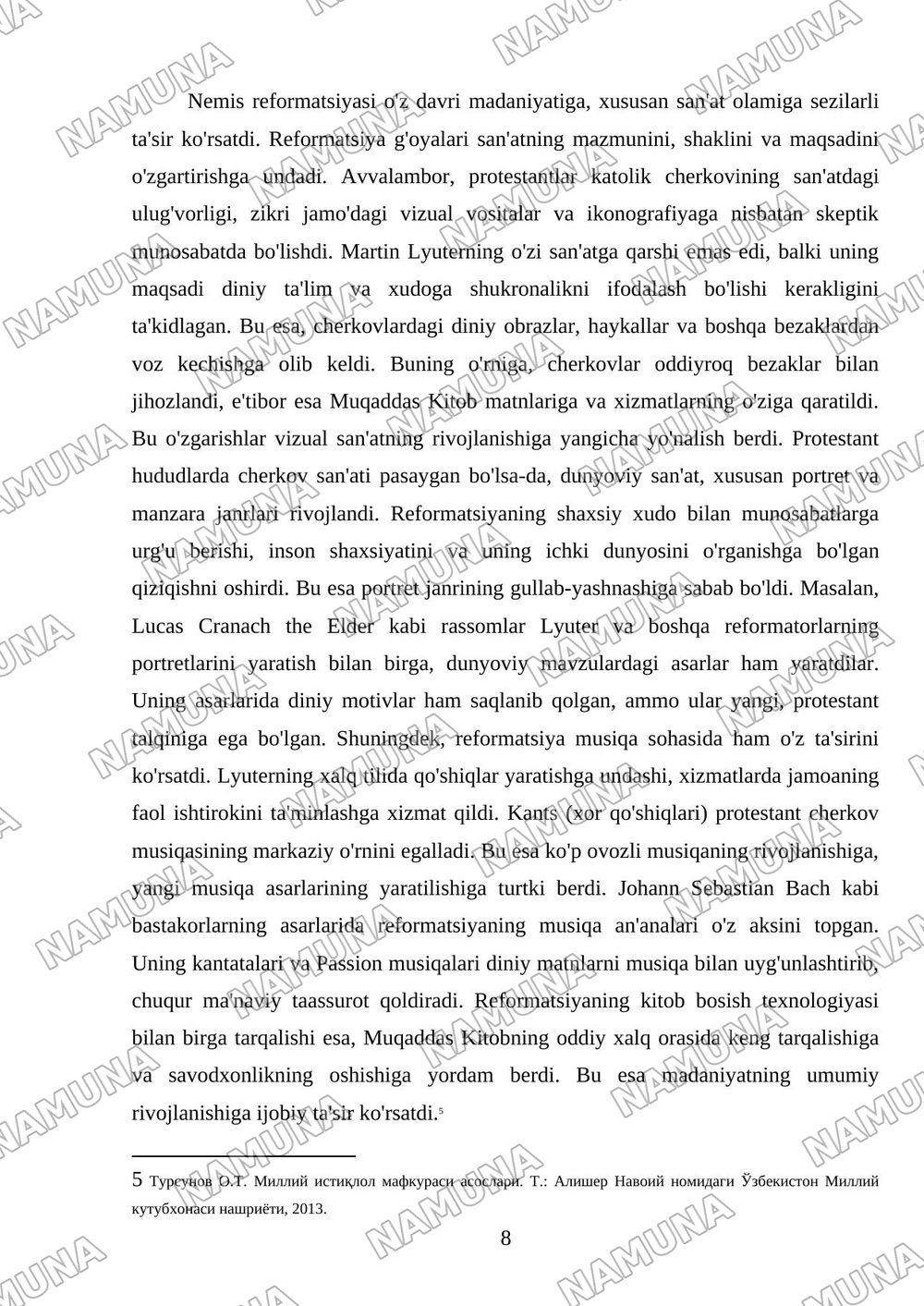 Nemis reformatsiyasi va uning g'oyaviy yetakchilari — mustaqil ish, 8-varaq