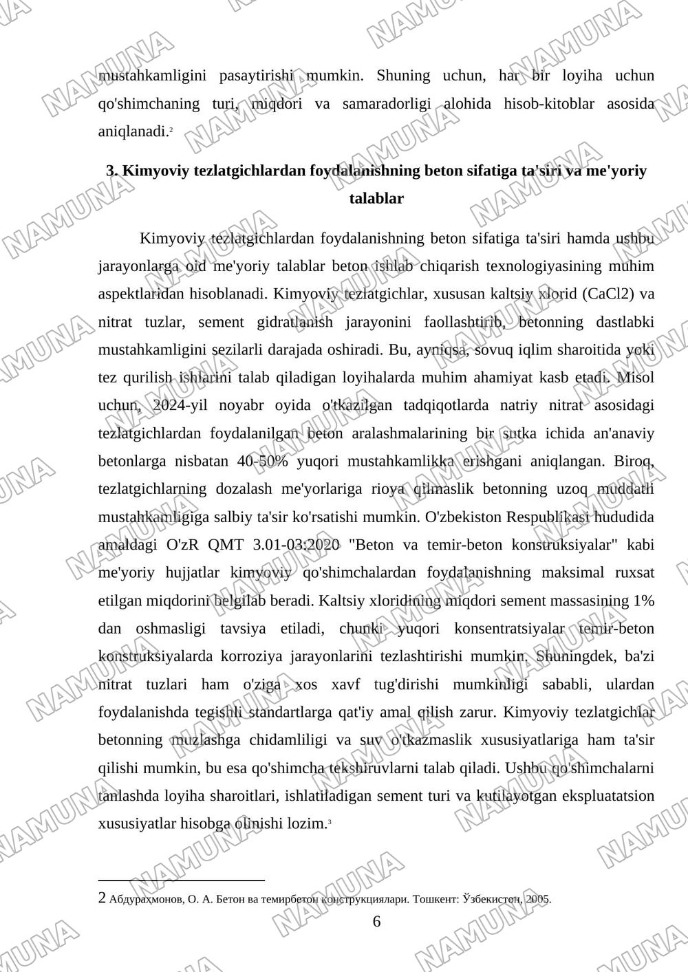 Beton qotishini tezlashtirishda kimyoviy usullarni qo'llash — mustaqil ish, 6-varaq