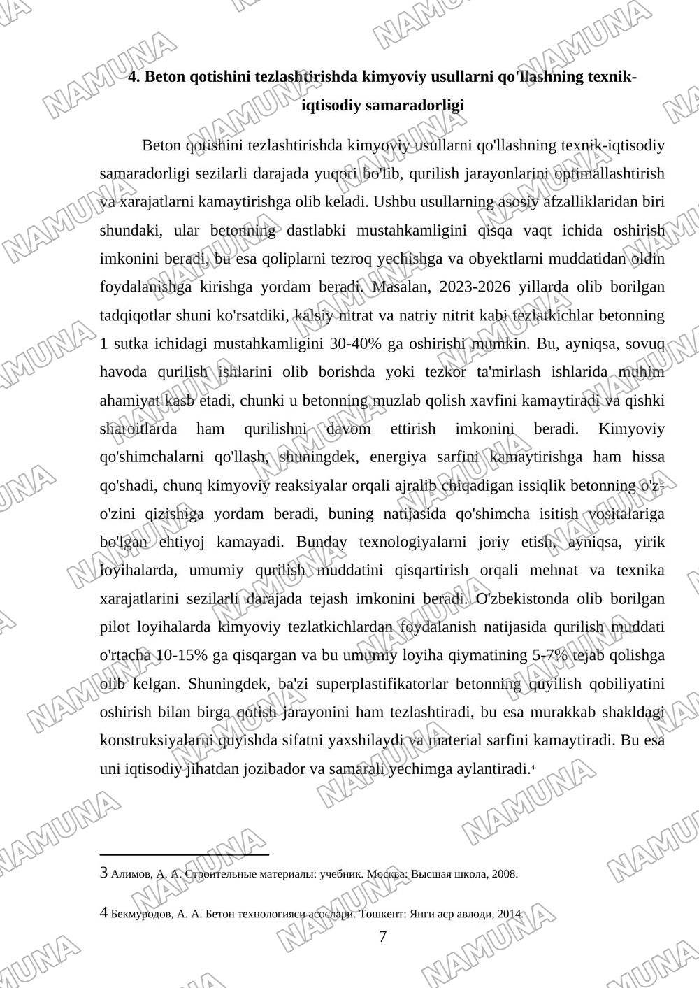 Beton qotishini tezlashtirishda kimyoviy usullarni qo'llash — mustaqil ish, 7-varaq