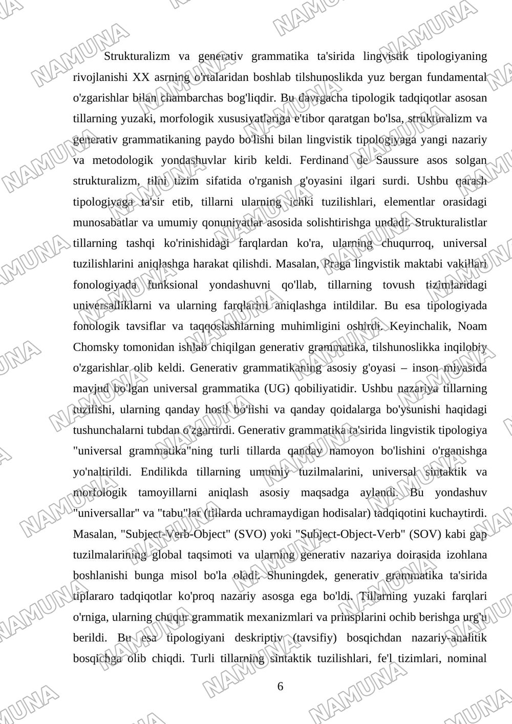 Lingvistik tipologiyaning shakllanishi va rivojlanish bosqichlari (Xronologik jadval tuzish va bosqichlarni sharhlash yakka tartibda) — mustaqil ish, 6-varaq