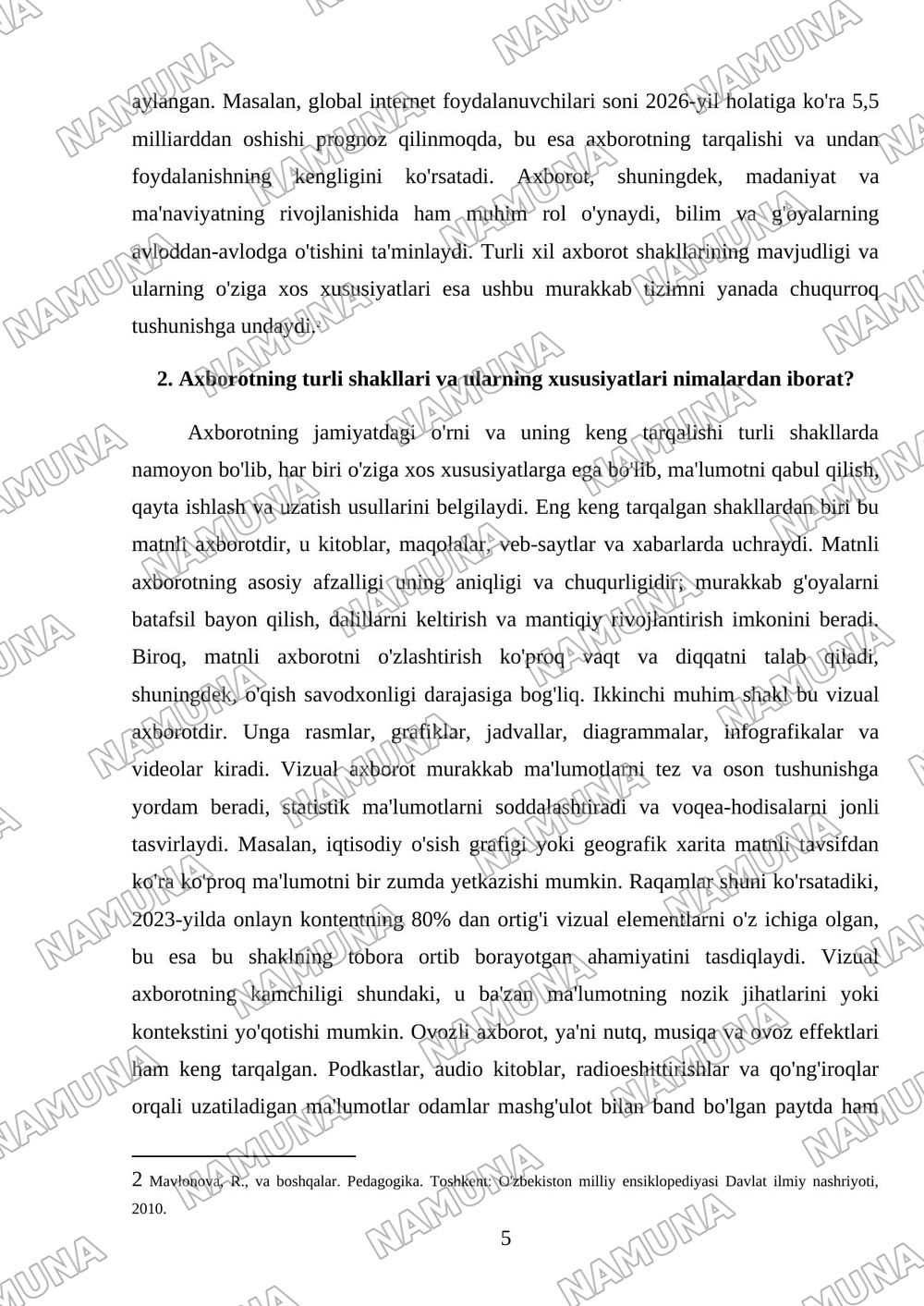 Axborot tushunchasi — mustaqil ish, 5-varaq