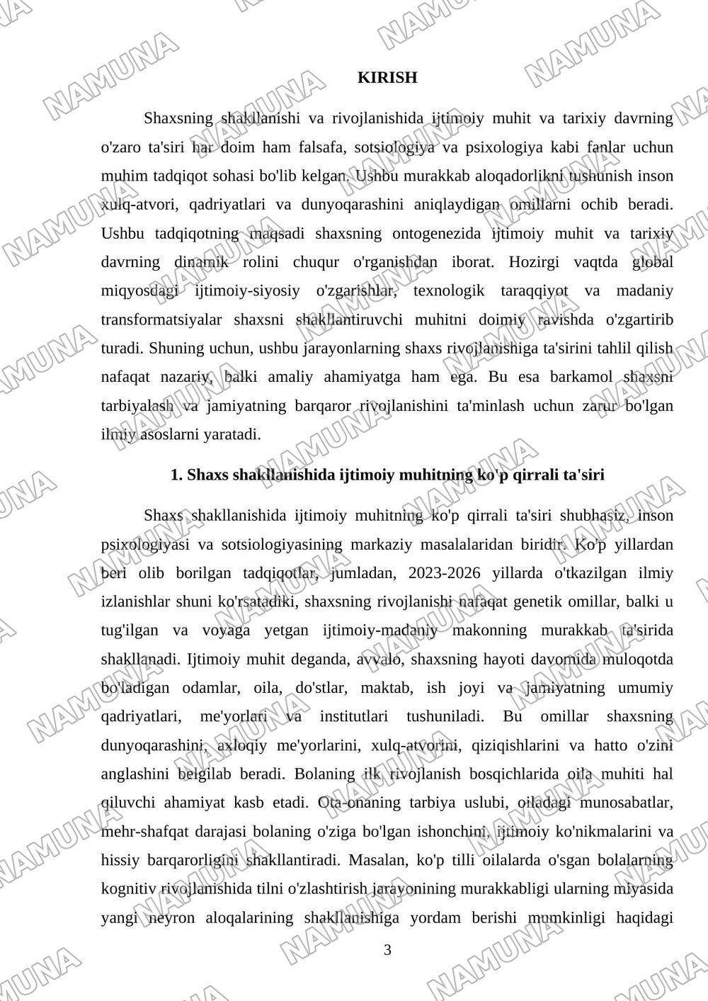 Shaxsning rivojlanishida ijtimoiy muhit va tarixiy davrning ro'li — mustaqil ish, 3-varaq
