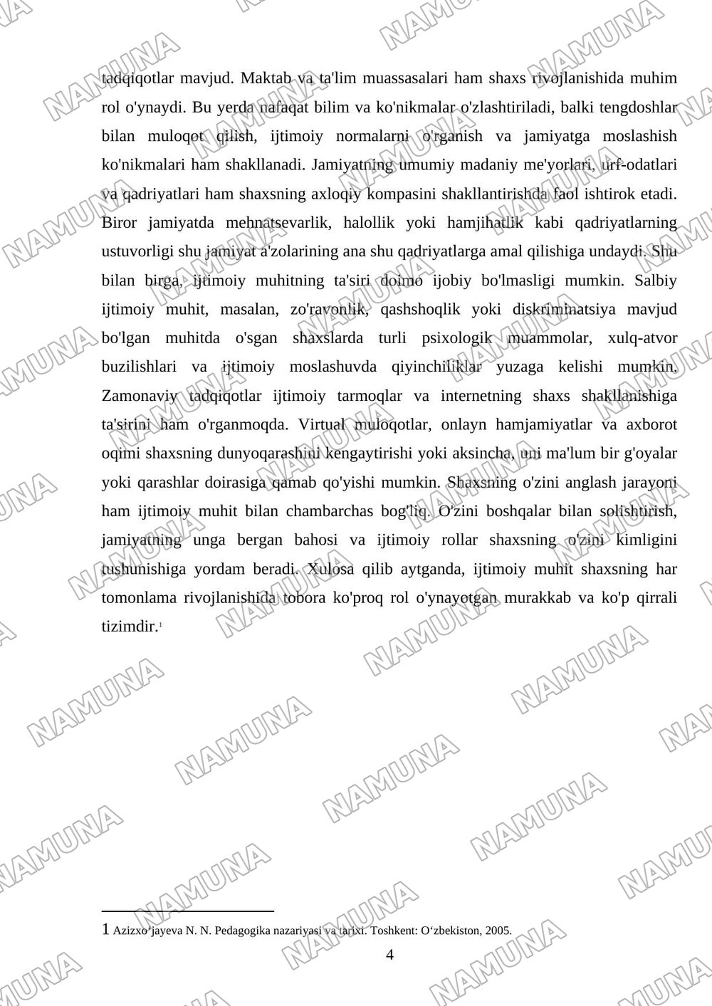 Shaxsning rivojlanishida ijtimoiy muhit va tarixiy davrning ro'li — mustaqil ish, 4-varaq