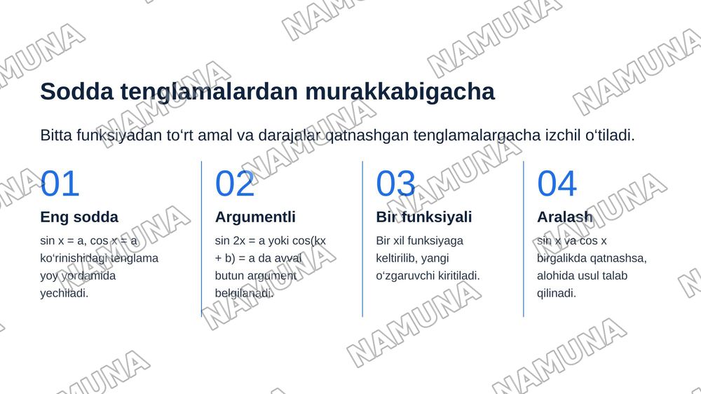 Trigonometrik tenglamalarni yechishning asosiy usullari — zamonaviy taqdimot, 4-slayd
