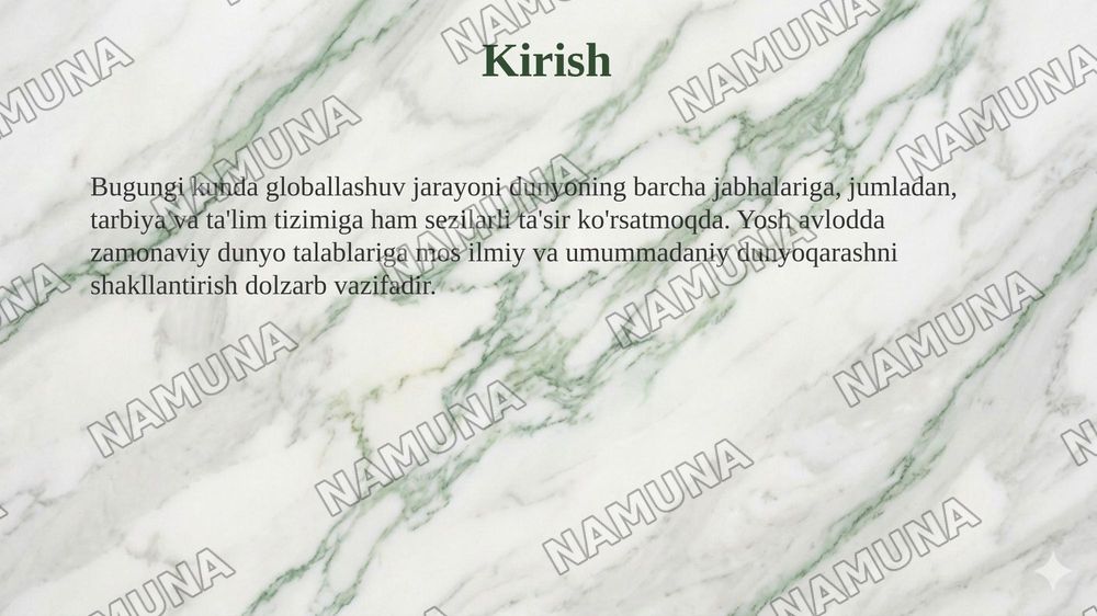 Globallashuv jarayonlari va uning zamonaviy sharoitlarda tarbiyaga ta'siri.Yoshlarda ilmiy va umummadaniy dunyoqarashi shakllantirish zarurati — taqdimot, 3-slayd