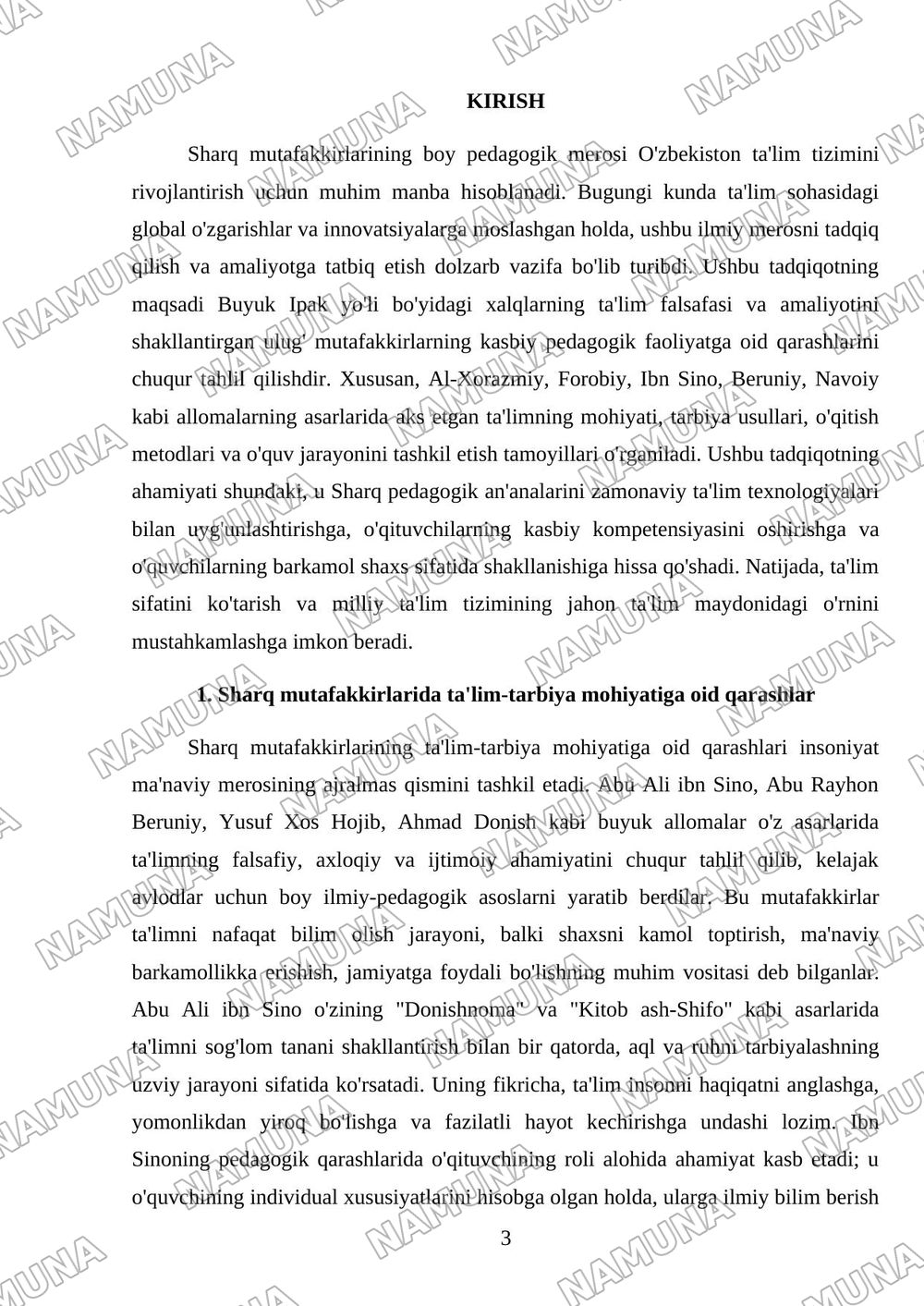 Sharq mutafakkirlarining kaspiy pedagogik faoliyatini shakllantirishga oid qarashlar — referat, 3-varaq