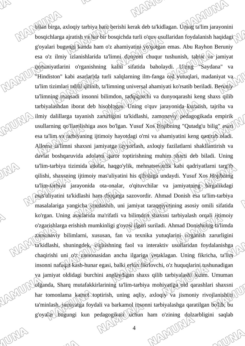 Sharq mutafakkirlarining kaspiy pedagogik faoliyatini shakllantirishga oid qarashlar — referat, 4-varaq